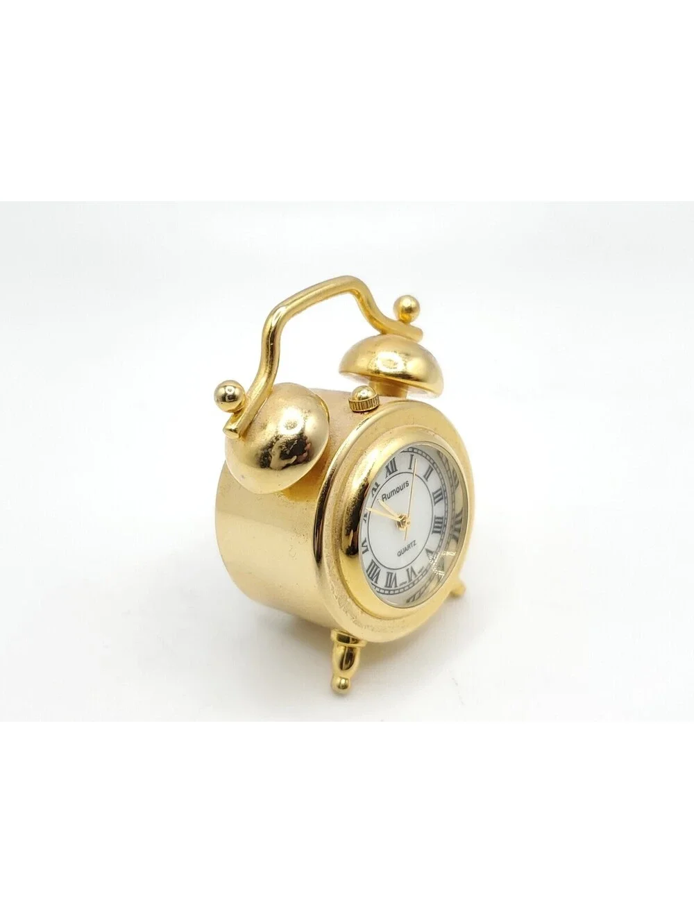 Rumours Quartz Desk Clock New Batter Gold Tone White Dial 28mm